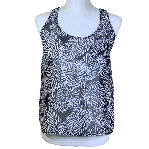 Aeropostale Sleeveless Semi Sheer Tank Top Geometric Leaf Print Black White S - Picture 2 of 16